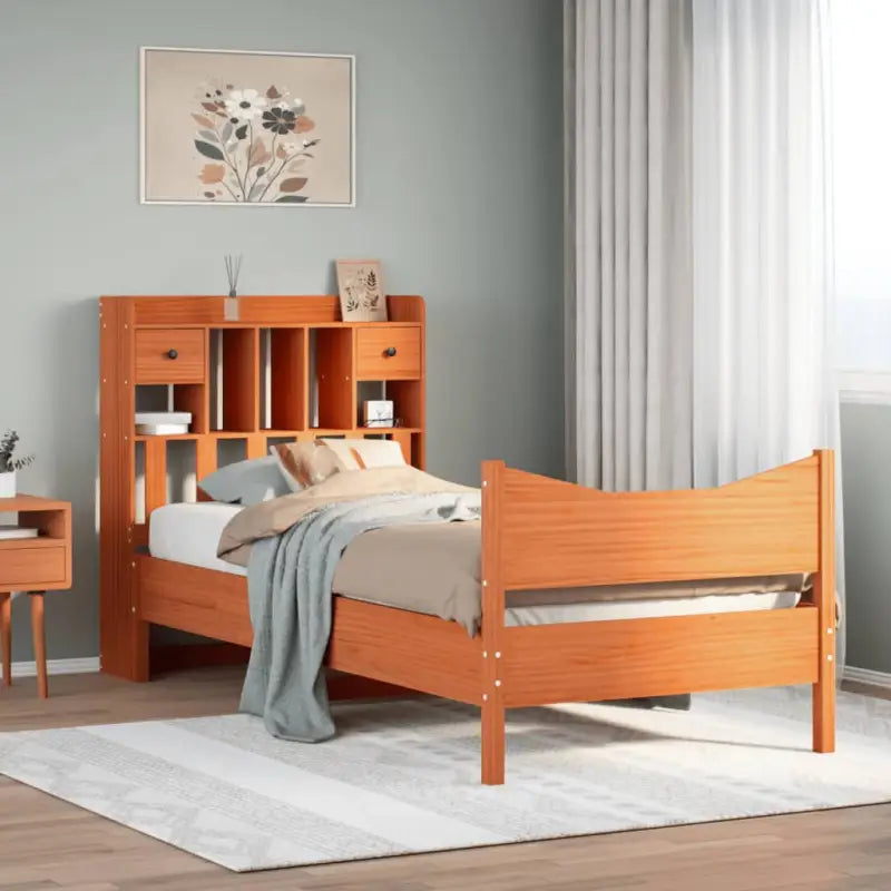 Bedframe van massief grenenhout met extra opbergruimte - Wasbruin / 100 x 200 cm - Bedden & bedframes