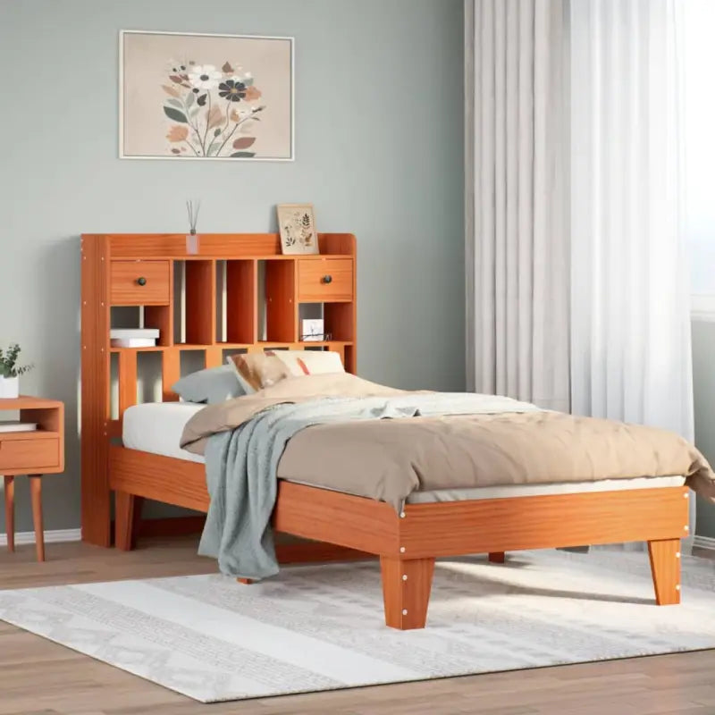 Bedframe van massief grenenhout met extra opbergruimte - Wasbruin / 100 x 200 cm - Bedden & bedframes