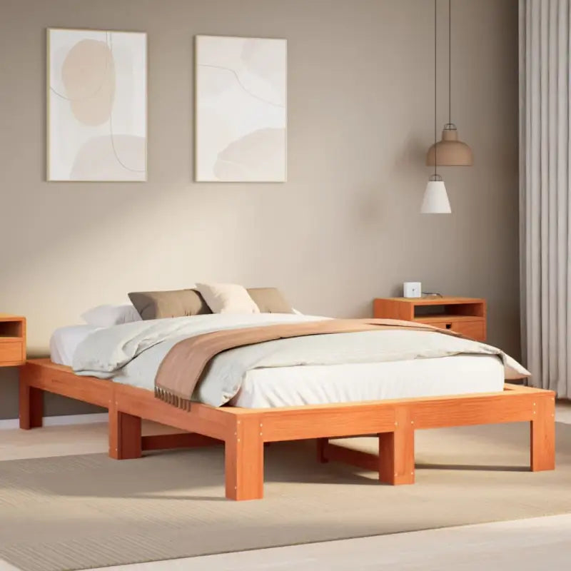 Bedframe van massief grenenhout met extra opbergruimte - Wasbruin / 120 x 190 cm - Bedden & bedframes