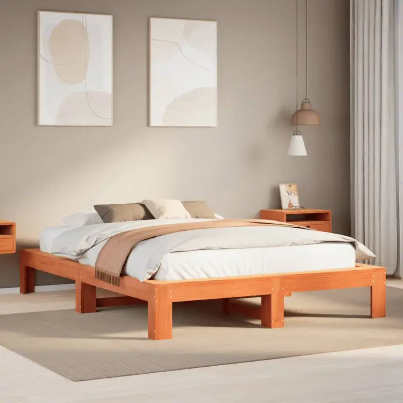 Bedframe van massief grenenhout met extra opbergruimte - Wasbruin / 140 x 200 cm - Bedden & bedframes