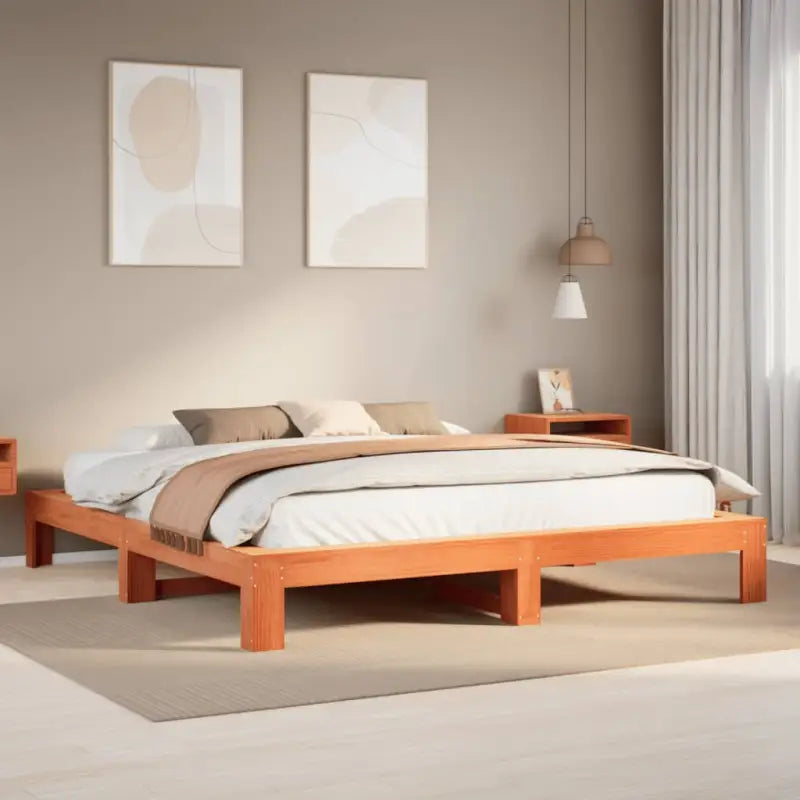 Bedframe van massief grenenhout met extra opbergruimte - Wasbruin / 180 x 200 cm - Bedden & bedframes