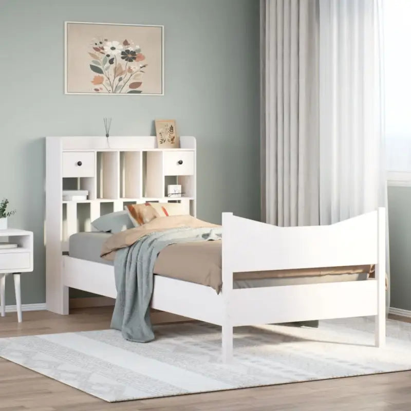 Bedframe van massief grenenhout met extra opbergruimte - Wit / 100 x 200 cm - Bedden & bedframes