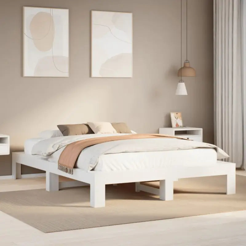 Bedframe van massief grenenhout met extra opbergruimte - Wit / 150 x 200 cm - Bedden & bedframes