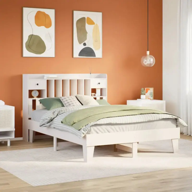 Bedframe van massief grenenhout met extra opbergruimte - Wit / 160 x 200 cm - Bedden & bedframes