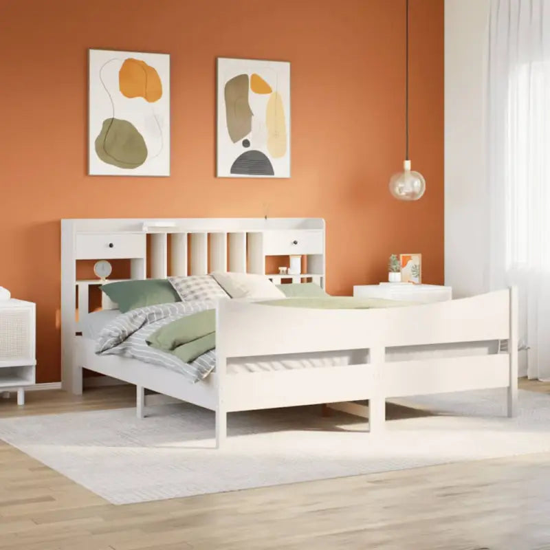 Bedframe van massief grenenhout met extra opbergruimte - Wit / 200 x 200 cm - Bedden & bedframes