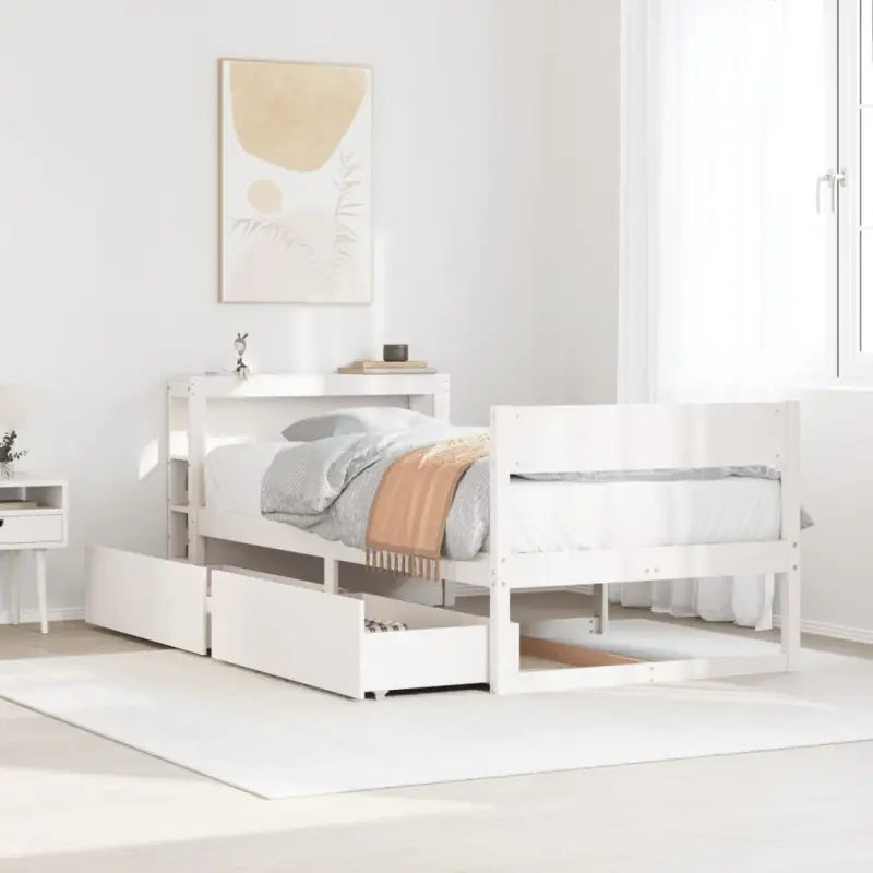 Bedframe van massief grenenhout met opbergruimte voor elke slaapkamer - Wit / 100 x 200 cm - Bedden & bedframes