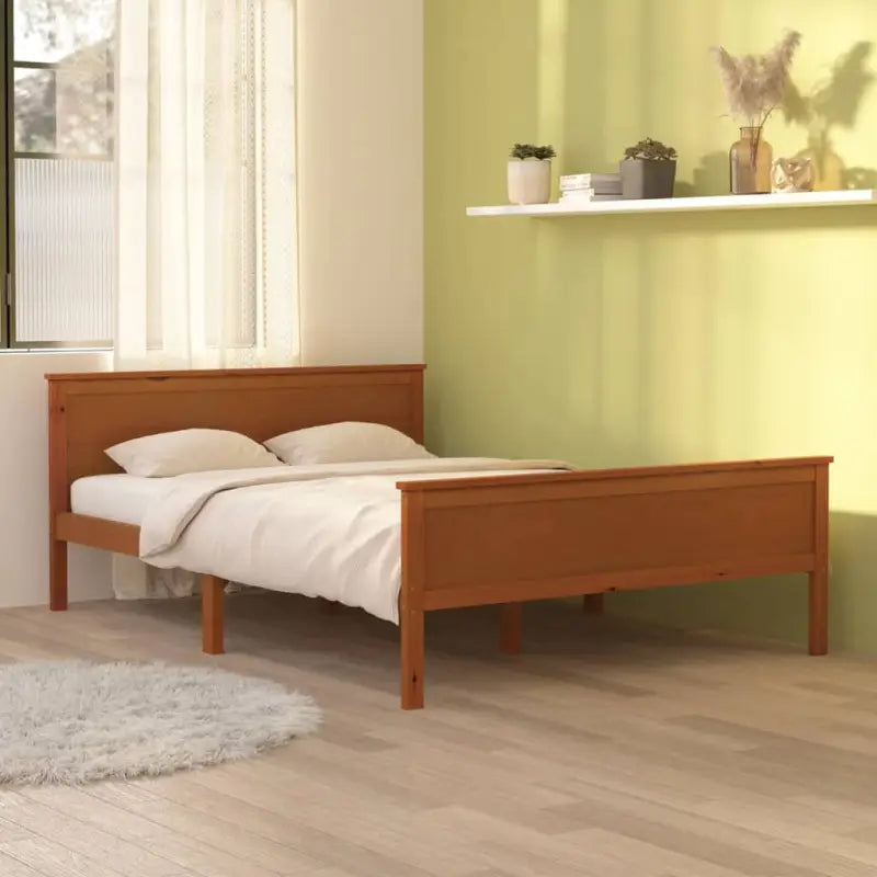 Bedframe van massief grenenhout met tijdloos en eenvoudig ontwerp - Honingbruin / 160 x 200 cm - Bedden & bedframes
