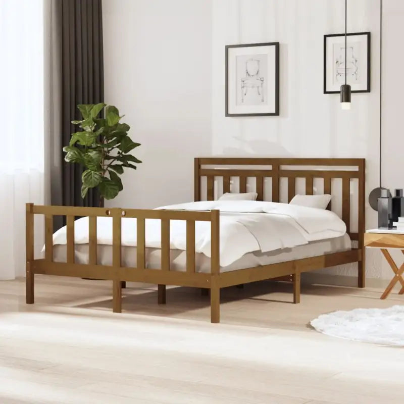 Bedframe van massief grenenhout met tijdloos ontwerp voor de slaapkamer - Honingbruin / 150 x 200 cm - Bedden &