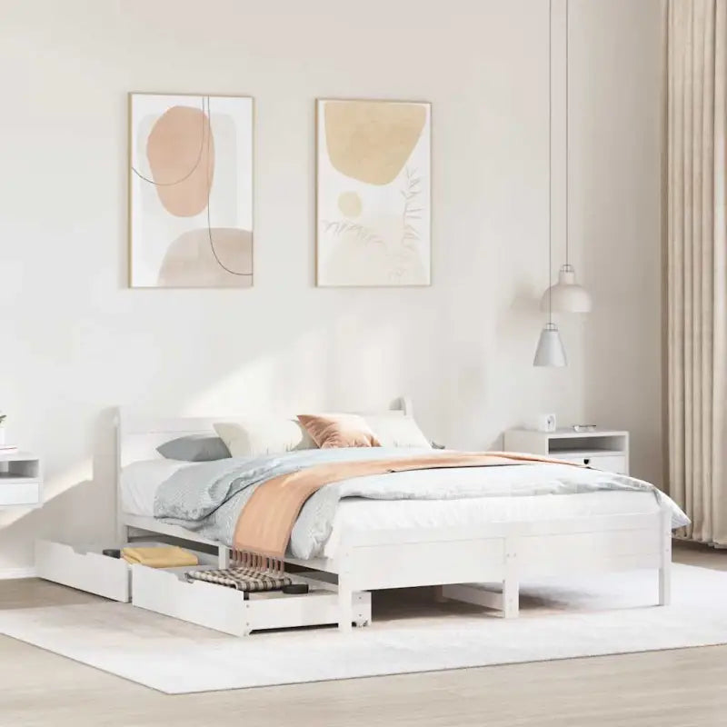 Bedframe van massief grenenhout voor een stabiele en duurzame slaapplaats - Wit / 135 x 190 cm - Bedden & bedframes