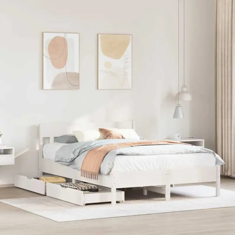 Bedframe van massief grenenhout voor een stabiele en duurzame slaapkamer - Wit / 150 x 200 cm - Bedden & bedframes