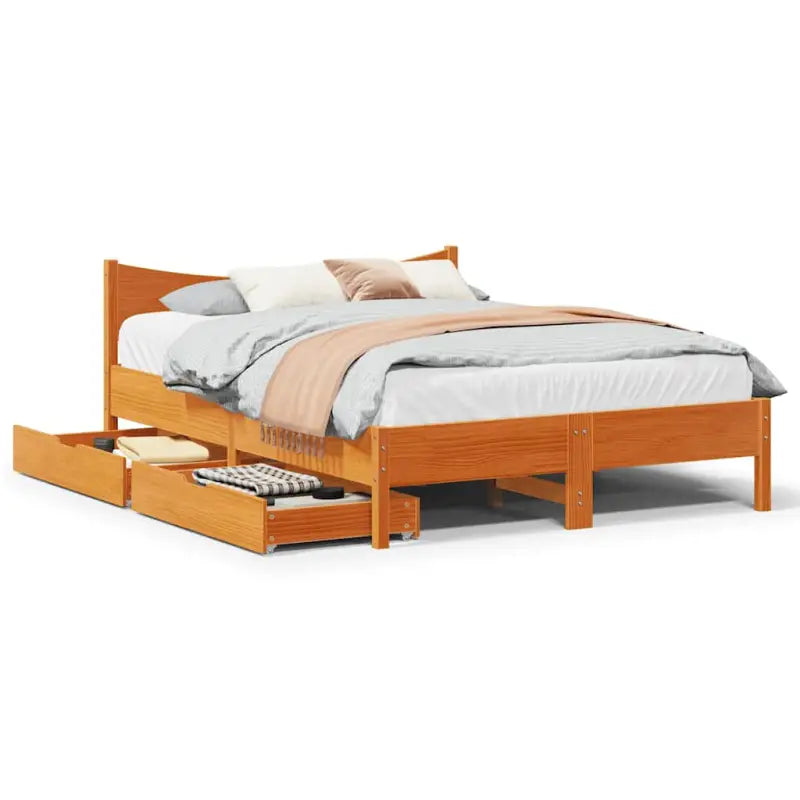 Bedframe van massief grenenhout voor een stabiele nachtrust - Wasbruin / 135 x 190 cm - Bedden & bedframes