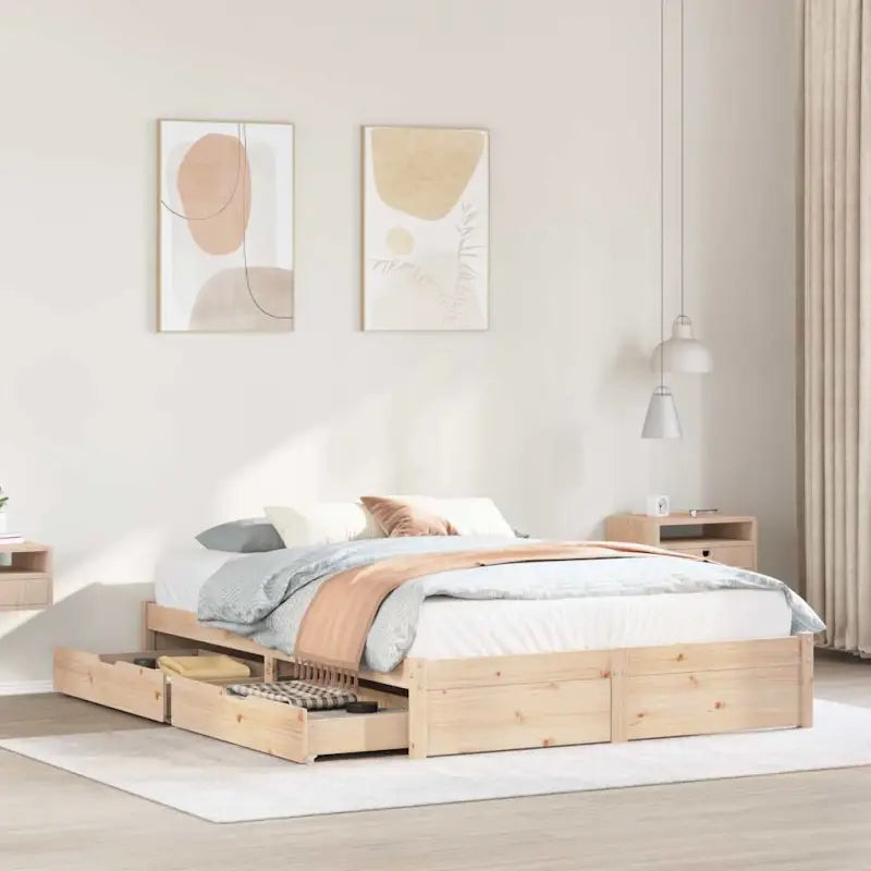 Bedframe van massief grenenhout voor een stabiele slaapbasis - Naturel / 135 x 190 cm - Bedden & bedframes
