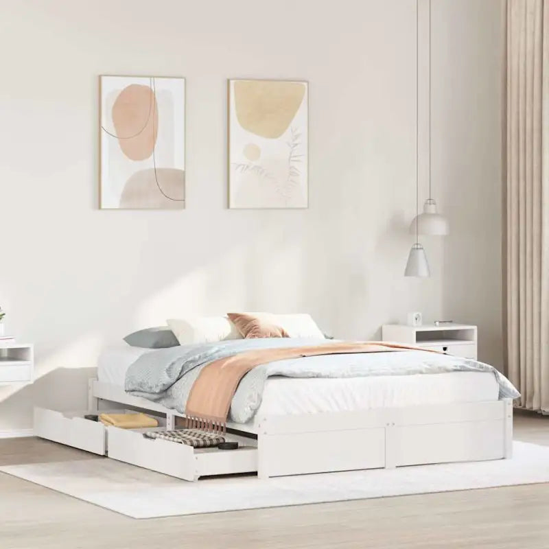 Bedframe van massief grenenhout voor een stabiele slaapbasis - Wit / 135 x 190 cm - Bedden & bedframes