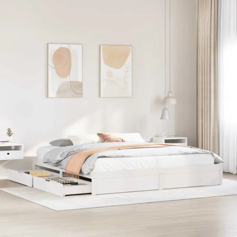 Bedframe van massief grenenhout voor een stabiele slaapbasis - Wit / 200 x 200 cm - Bedden & bedframes