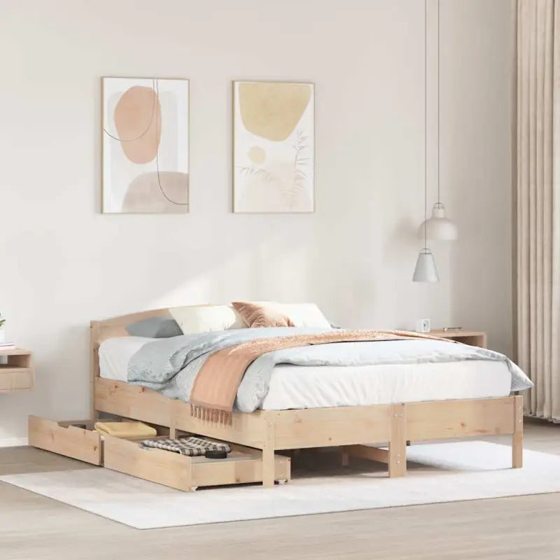 Bedframe van massief grenenhout voor een stabiele slaapkamer basis - Naturel / 135 x 190 cm - Bedden & bedframes