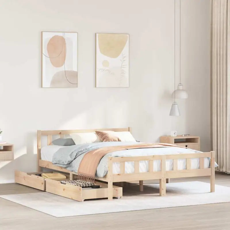 Bedframe van massief grenenhout voor een stevige en duurzame slaapplek - Naturel / 150 x 200 cm - Bedden & bedframes