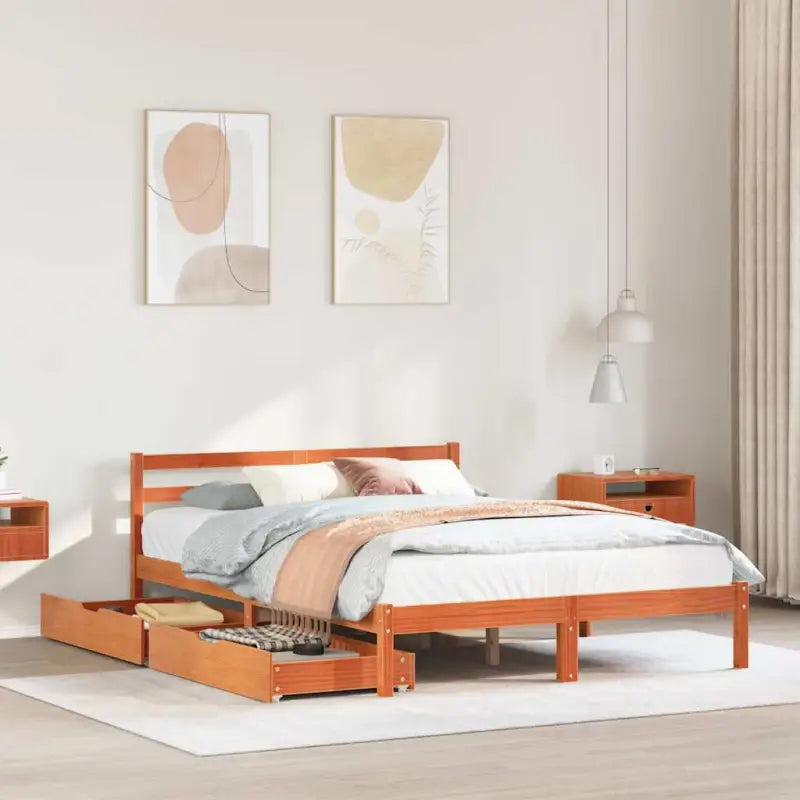 Bedframe van massief grenenhout voor een stevige en duurzame slaapkamer - Wasbruin / 150 x 200 cm - Bedden & bedframes