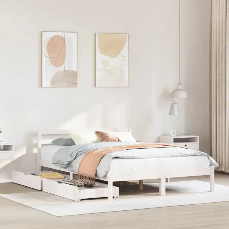 Bedframe van massief grenenhout voor een stevige en duurzame slaapkamer - Wit / 150 x 200 cm - Bedden & bedframes