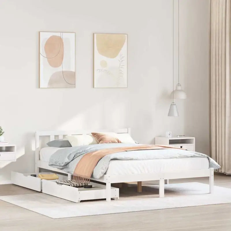 Bedframe van massief grenenhout voor stabiele en duurzame slaapgemoedsrust - Wit / 150 x 200 cm - Bedden & bedframes