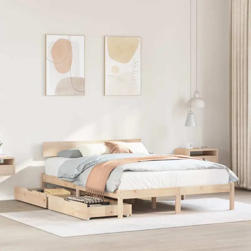 Bedframe van massief grenenhout voor stabiele en duurzame slaapkamer</assistant - Naturel / 140 x 190 cm - Bedden &