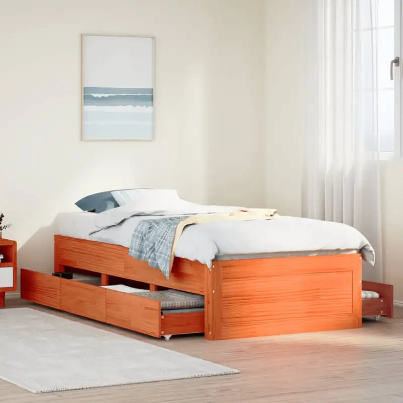 Bedframe van massief grenenhout voor stevige en duurzame slaapcomfort - Wasbruin / 75 x 190 cm - Bedden & bedframes