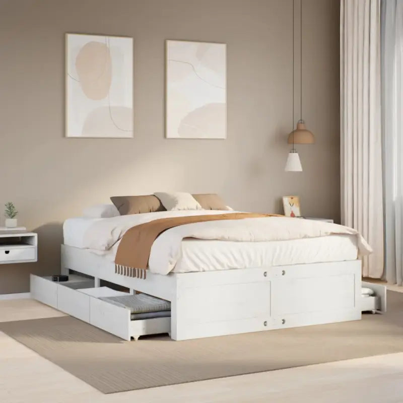 Bedframe van massief grenenhout voor stevige en duurzame slaapcomfort - Wit / 160 x 200 cm - Bedden & bedframes
