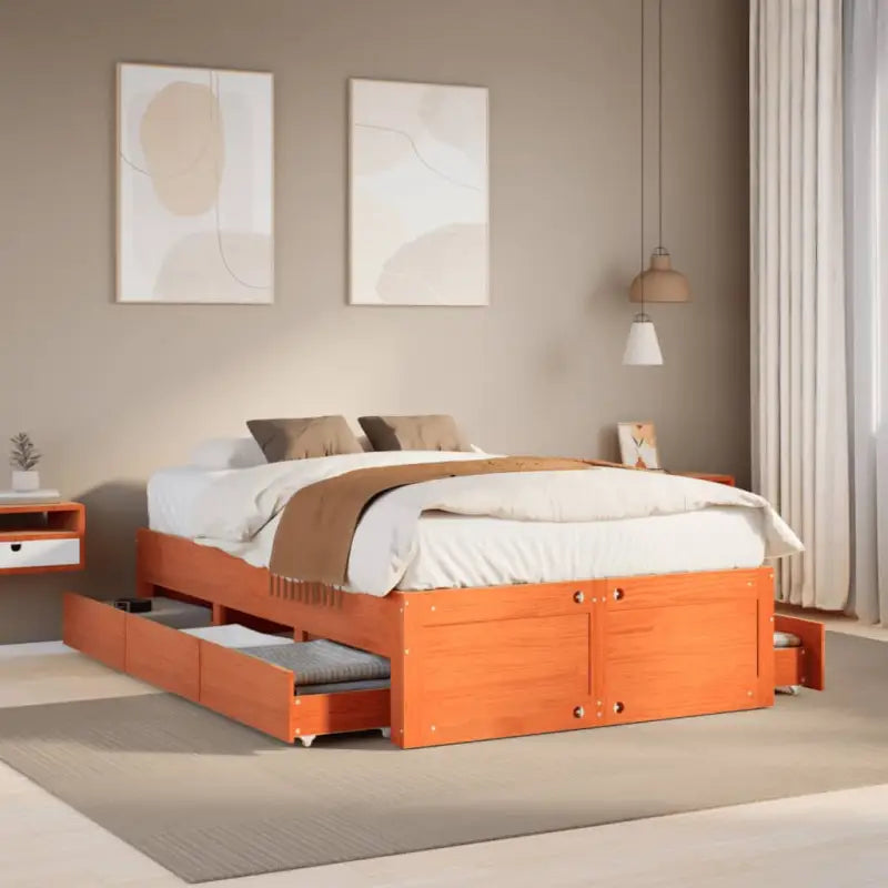 Bedframe van massief grenenhout voor stevige en duurzame slaapcomfort - Wasbruin / 120 x 190 cm - Bedden & bedframes