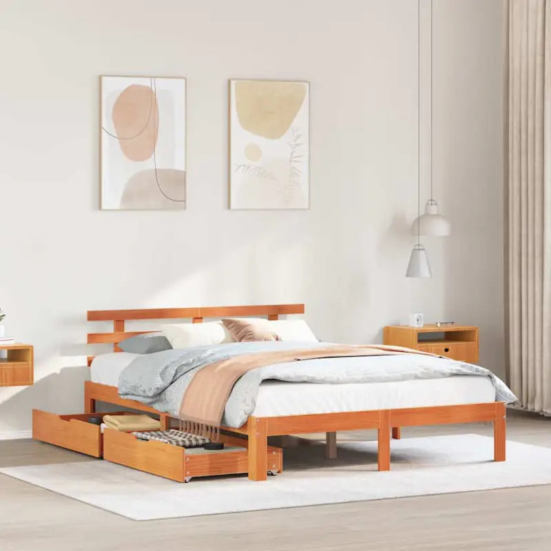 Bedframe van massief grenenhout voor stevige en duurzame slaapplaats - Wasbruin / 140 x 190 cm - Bedden & bedframes