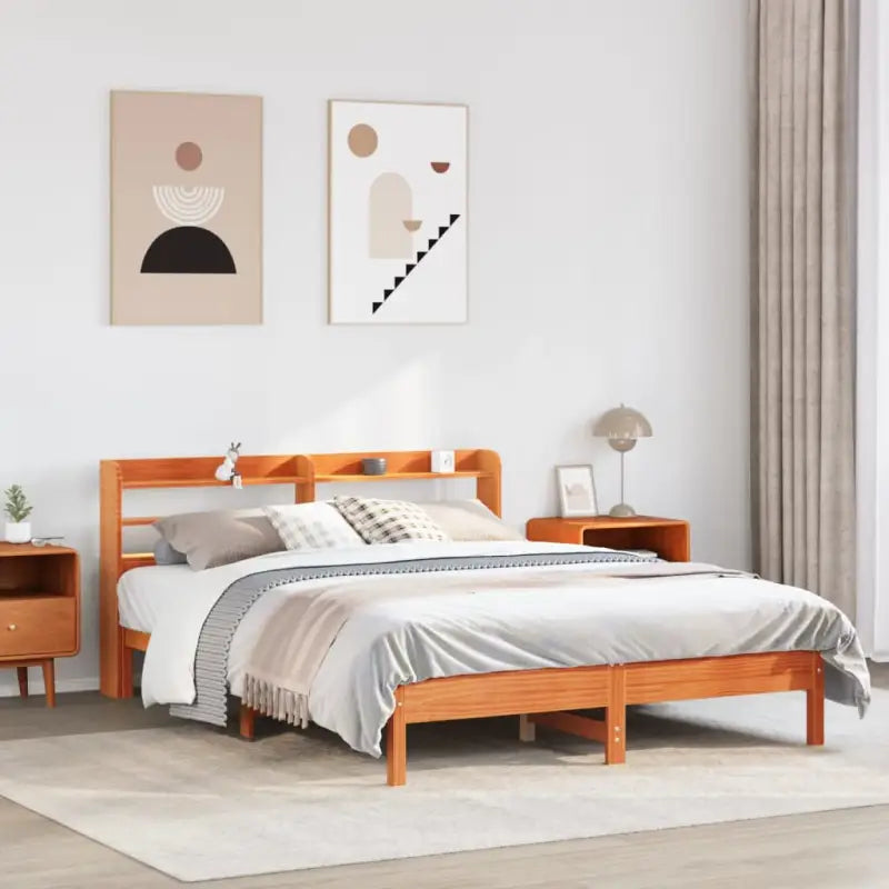 Bedframe van massief grenenhout voor stevige en duurzame slaapruimte - Wasbruin / 150 x 200 cm - Bedden & bedframes