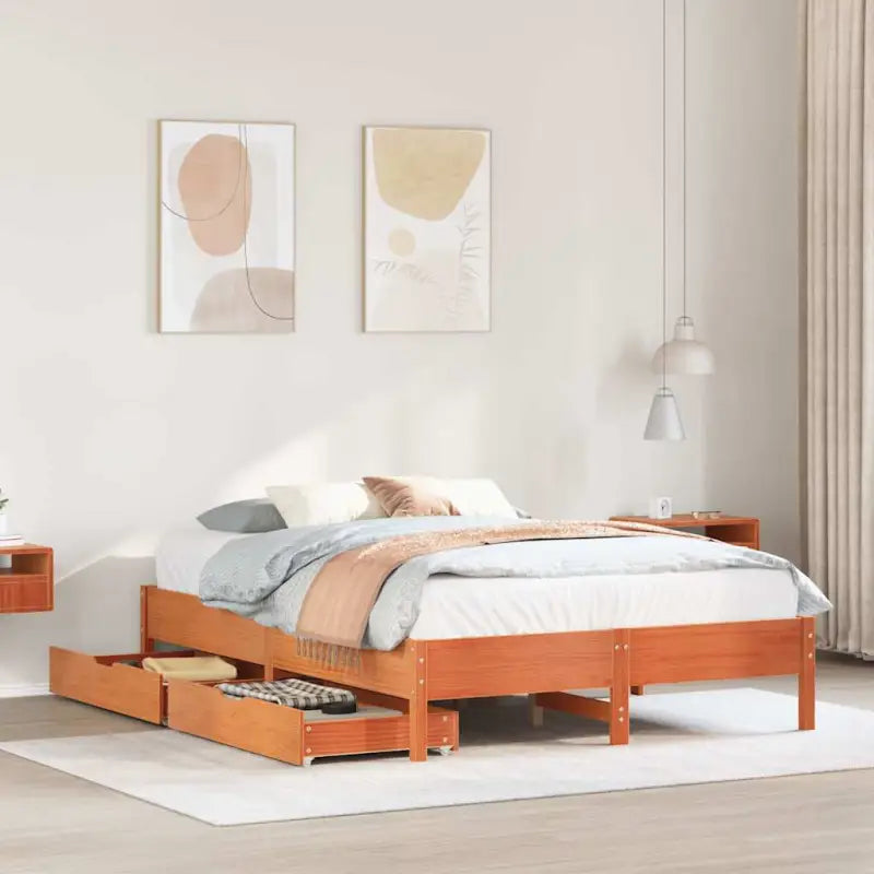 Bedframe van massief grenenhout voor stevige en duurzame slaaprust - Wasbruin / 120 x 200 cm - Bedden & bedframes