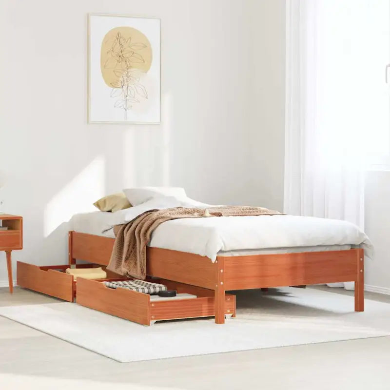 Bedframe van massief grenenhout voor stevige en duurzame slaaprust - Wasbruin / 100 x 200 cm - Bedden & bedframes