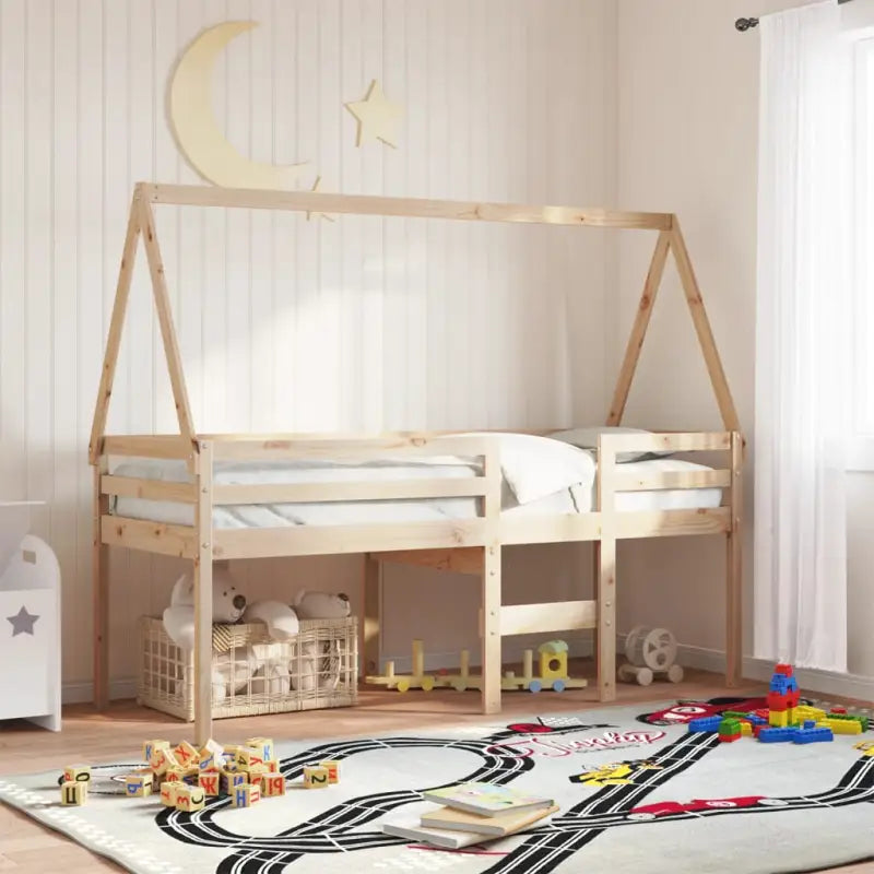 Bedhuisje voor kinderen van massief grenenhout met open zijdeur - Naturel / 199 x 80.5 x 88 cm - Accessoires voor bedden
