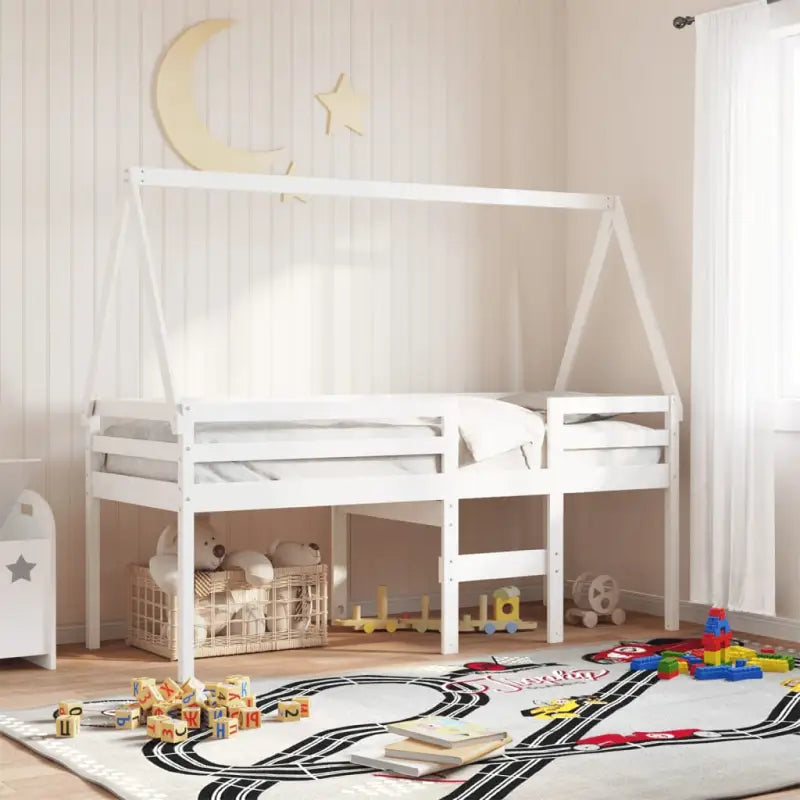 Bedhuisje voor kinderen van massief grenenhout met open zijdeur - Wit / 199 x 80.5 x 88 cm - Accessoires voor bedden