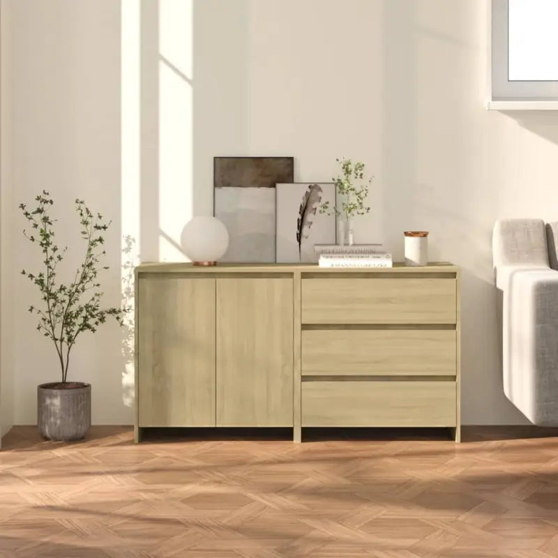 Behandeld bewerkt hout dressoir met ruime afmetingen voor opbergruimte - Sonoma eiken / 2 - Dressoirs & buffetkasten