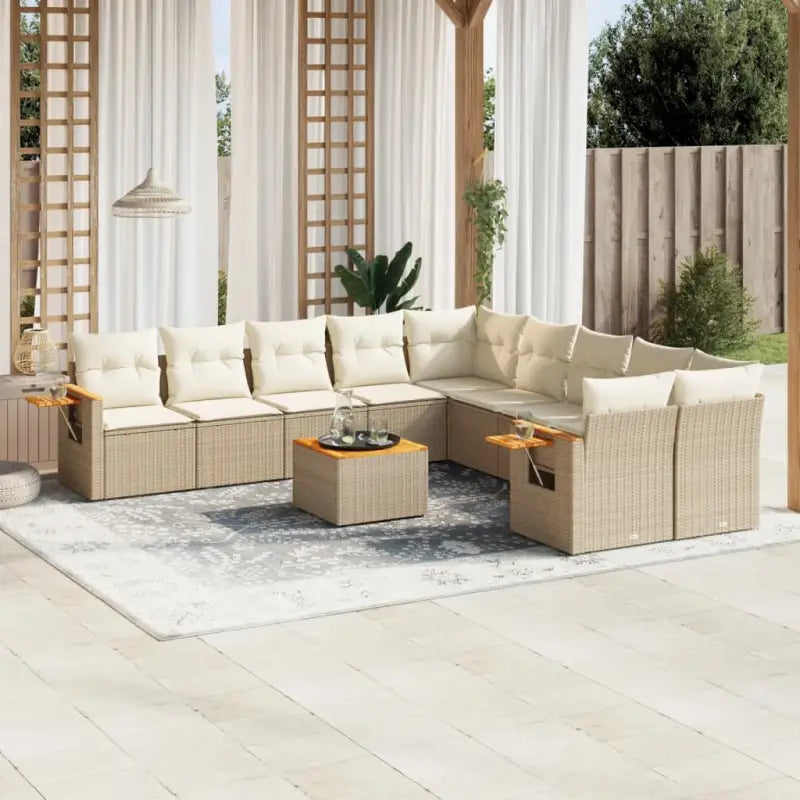 Beige loungeset met gepoedercoat staal en waterdichte tas voor buiten - beige en crèmekleurig / Met tafel - Tuinsets