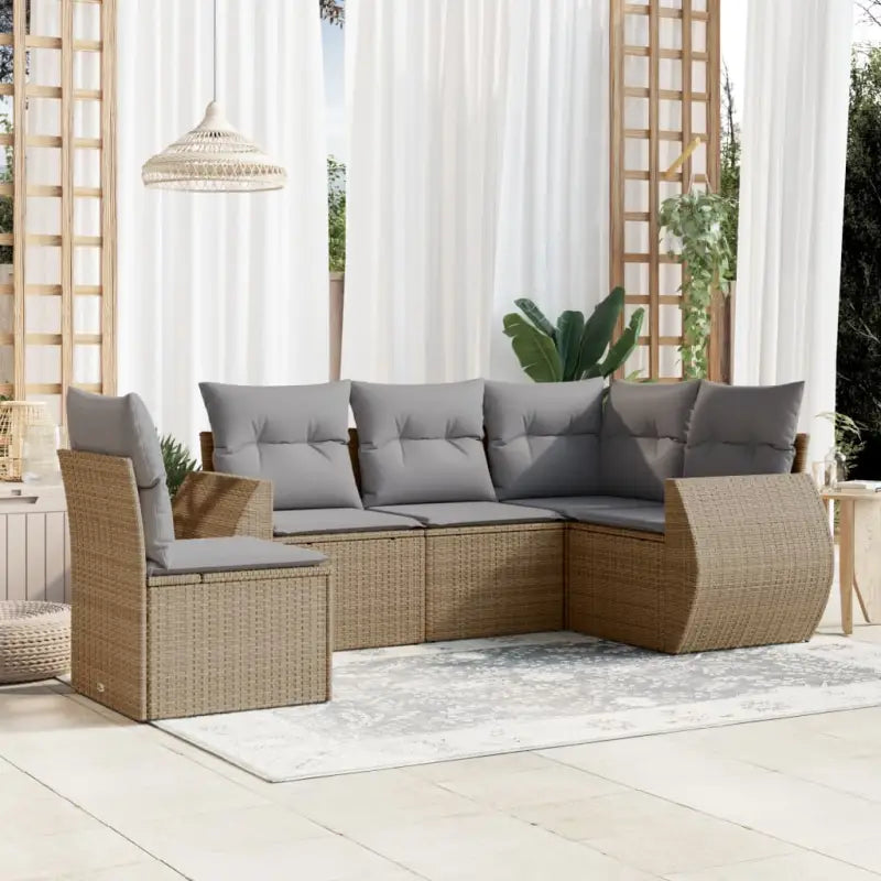 Beige loungeset met waterdichte tas en gepoedercoat staal voor buiten - Beige en grijs / Met tafel - Tuinsets