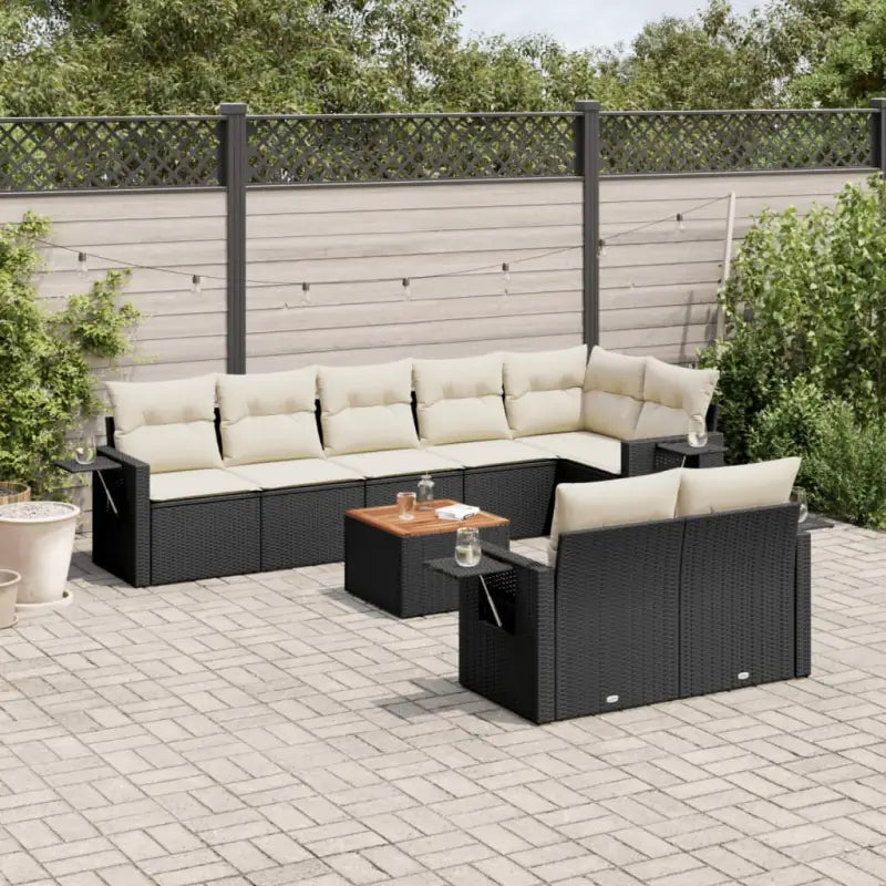 Beige loungeset met waterdichte tas en gepoedercoat staal voor buiten - Zwart en crème / hoek + 3x midden + Tafel