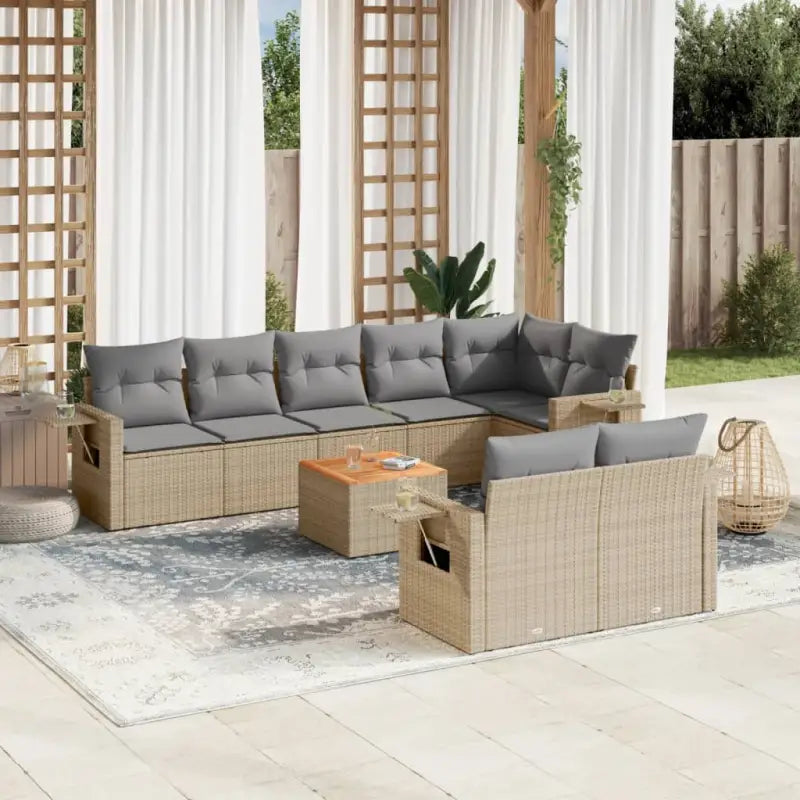 Beige loungeset met waterdichte tas en gepoedercoat staal voor buiten - beige mix en grijs / hoek + 3x midden + Tafel