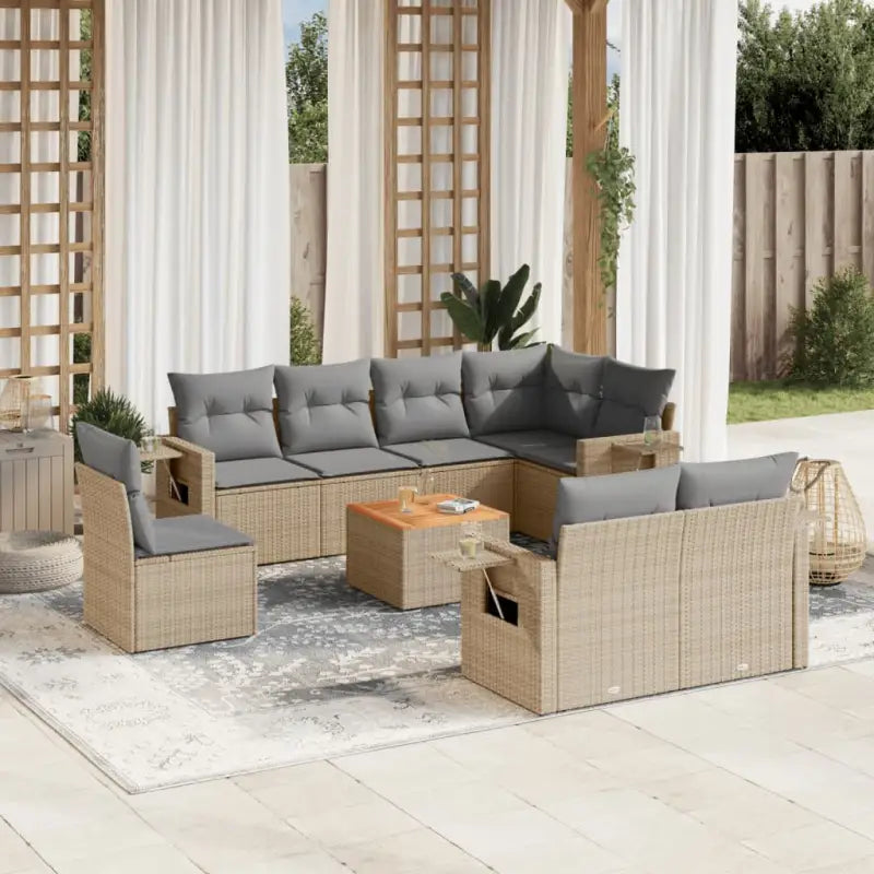 Beige loungeset met waterdichte tas en gepoedercoat staal voor buiten - beige mix en grijs / 3x midden + hoek + Tafel