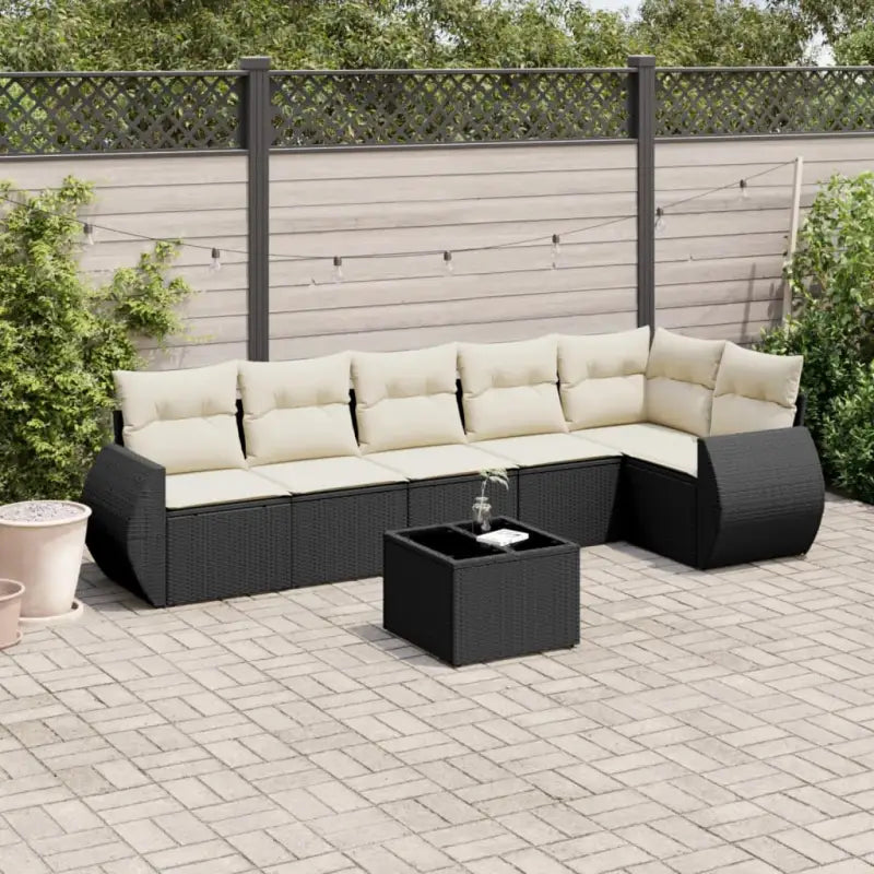 Beige loungeset van gepoedercoat staal met ideale afmetingen voor tuin - Zwart en crème / Zonder tafel - Tuinsets