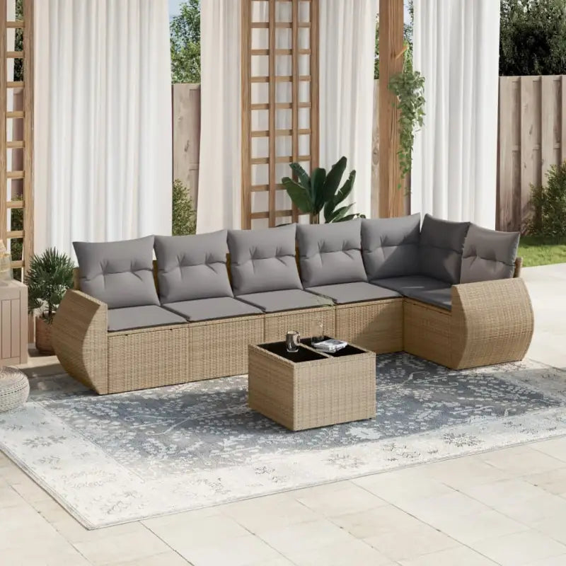 Beige loungeset van gepoedercoat staal met ideale afmetingen voor tuin - Beige en grijs / Zonder tafel - Tuinsets
