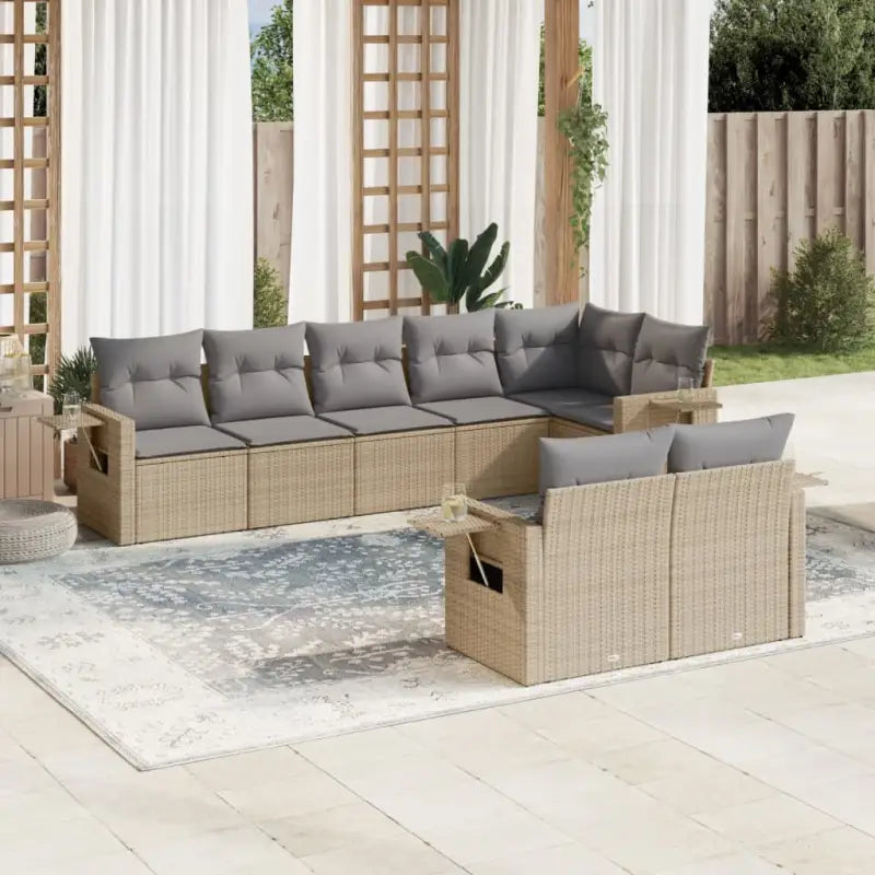 Beige loungeset van gepoedercoat staal met optimale afmetingen voor tuinhet terras - Beige en grijs / Met tafel