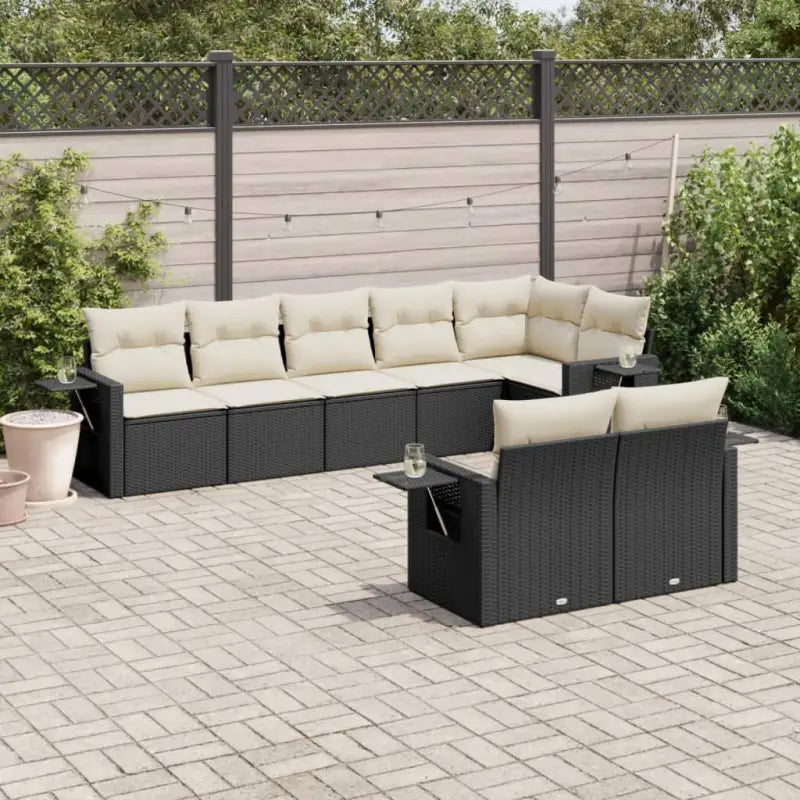 Beige loungeset van gepoedercoat staal met optimale afmetingen voor tuinhet terras - Zwart en crème / Met tafel