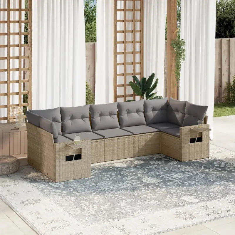 Beige loungeset van gepoedercoat staal met waterdichte tas en afmetingen - Beige en grijs - Tuinsets