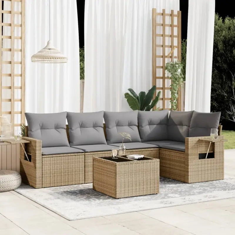 Beige materiaal loungeset met gepoedercoat staal afmetingen voor tuin of terras - Beige en grijs / Met tafel - Tuinsets
