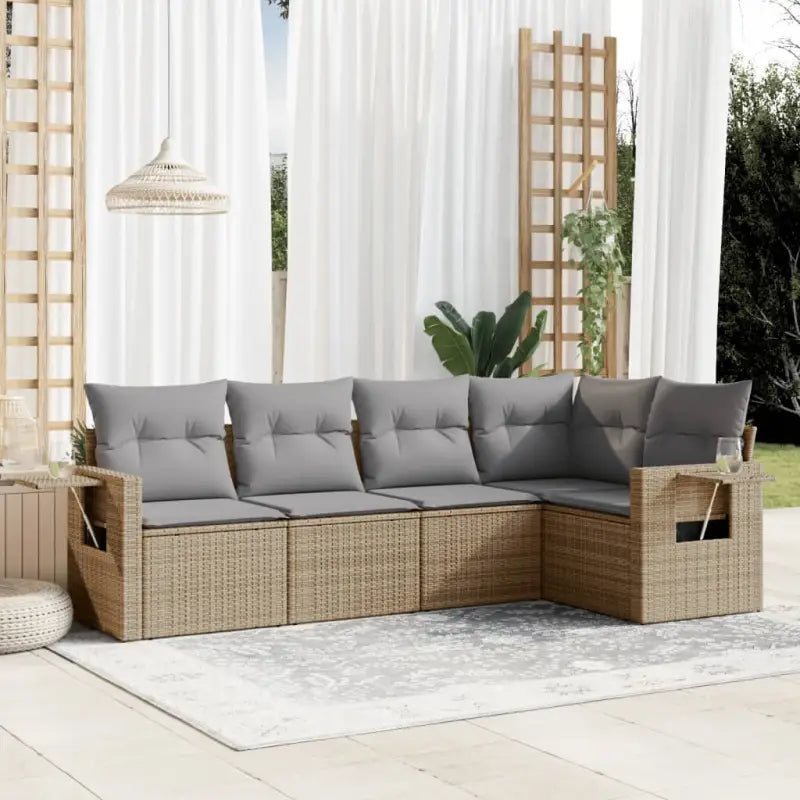 Beige materiaal loungeset met gepoedercoat staal afmetingen voor tuin of terras - Beige en grijs / Zonder tafel