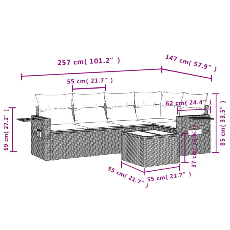 Beige materiaal loungeset met gepoedercoat staal afmetingen voor tuin of terras - Tuinsets