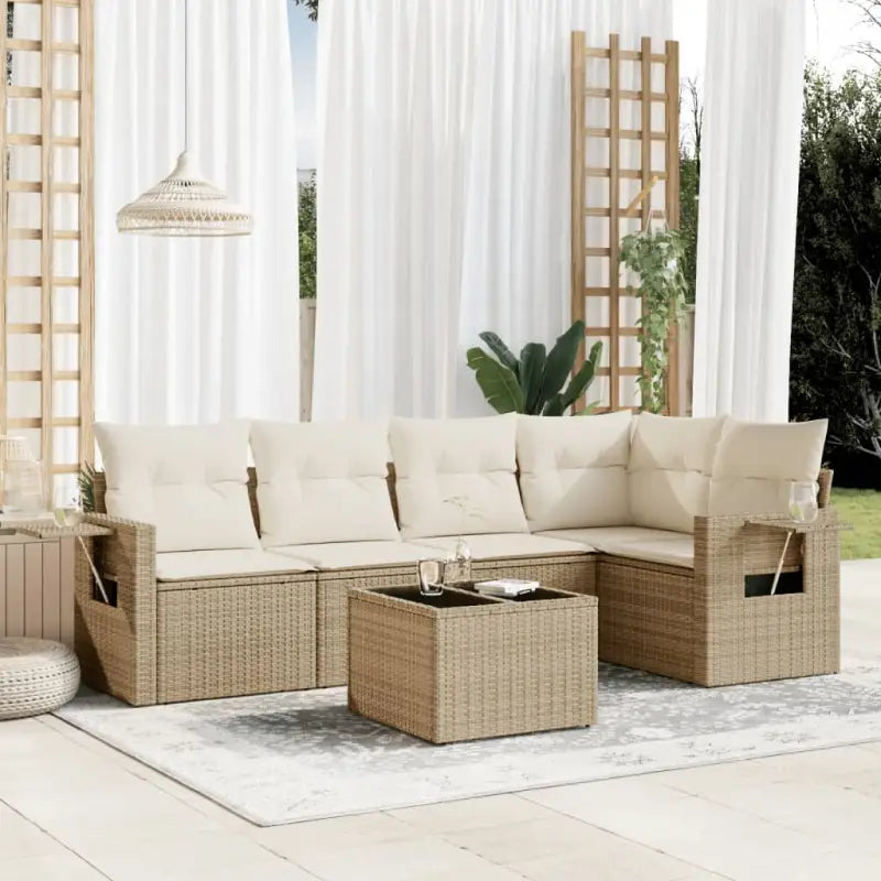 Beige materiaal loungeset met gepoedercoat staal afmetingen voor tuin of terras - beige en crèmekleurig / Met tafel