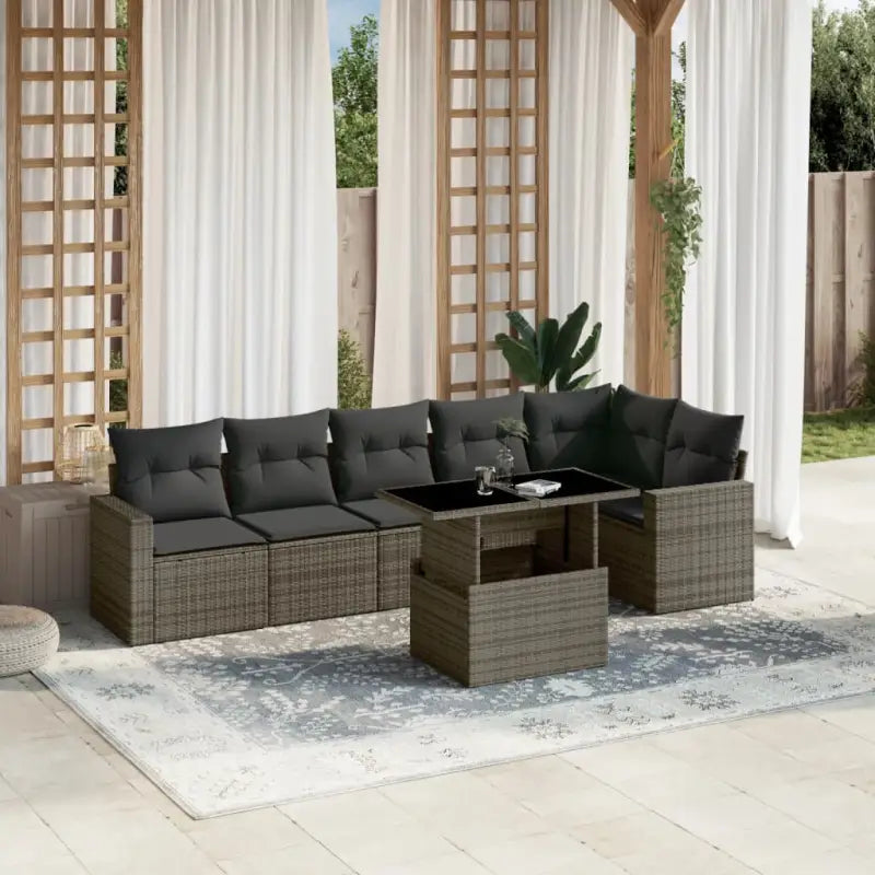 Beige materiaal loungeset met gepoedercoat staal en afmetingen voor tuin - Grijs / Met tafel - Tuinsets