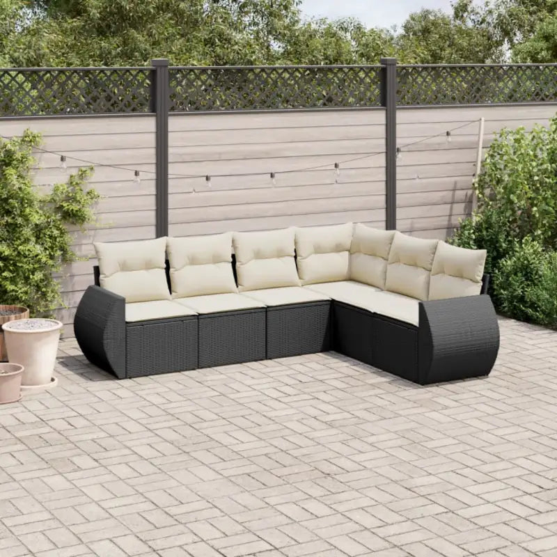 Beige materiaal loungeset met gepoedercoat staal en afmetingen voor tuin - Zwart en crème / Zonder tafel - Tuinsets